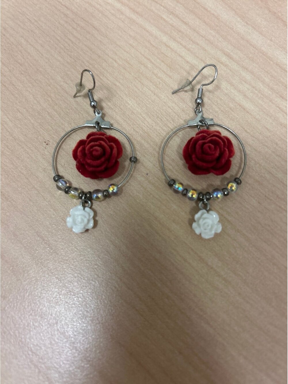 Red Rose Flower Dangle earrings